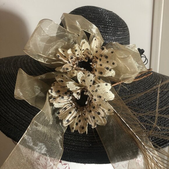 Something Special Black Wide Brim Dress Hat with Floral & Feather Detail main image 11